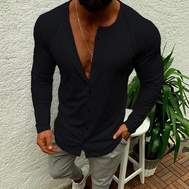 Men's Solid Color Casual Single Breasted T-Shirt Cardigan 9261130940600