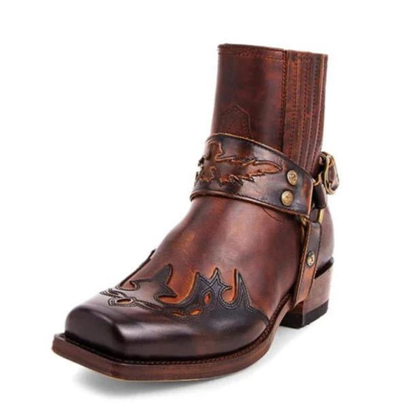 Men's Vintage Burnt Low Heel Rider Boots 9261847609528