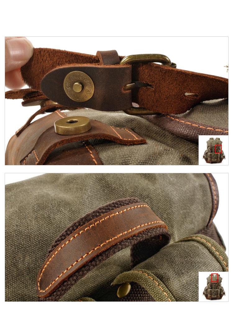 Men's Vintage Outdoor Canvas Stitching Leather Multi-Pocket Backpack 9262190624952