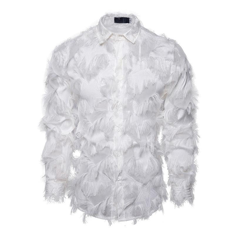 Men's Vintage Handmade 3D Feather Lapel Long-Sleeved Shirt 9261782663352