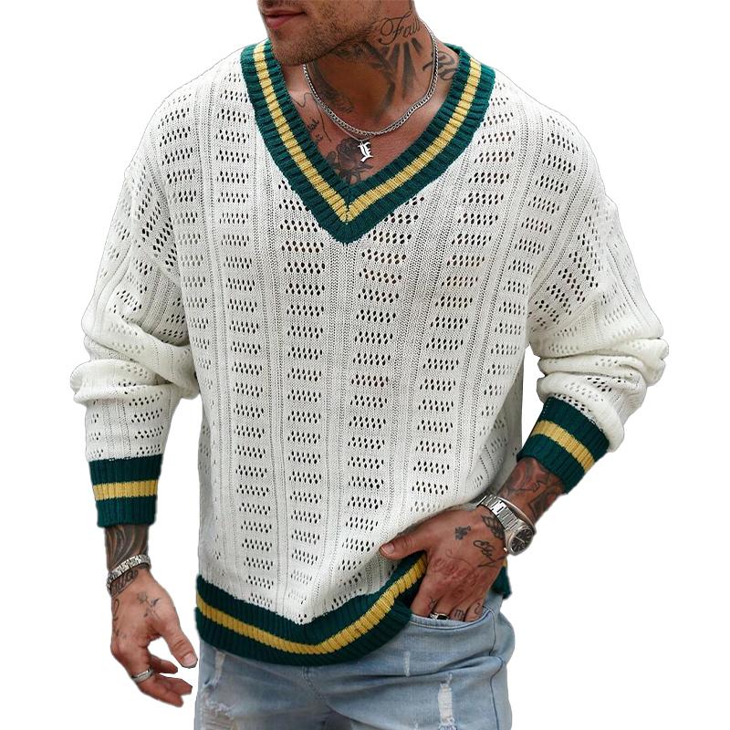 Men's Colorblock Knitted V-Neck Sweater 9888005980344
