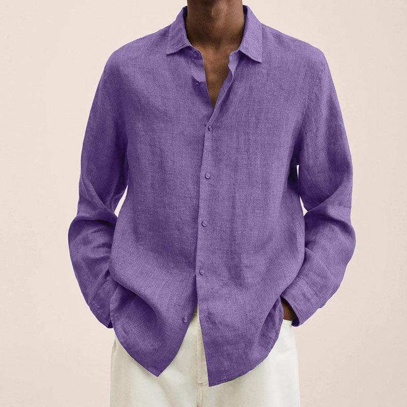 Men's Lapel Longs Sleeve Loose Fit Cotton And Linen Shirt 9261778108600