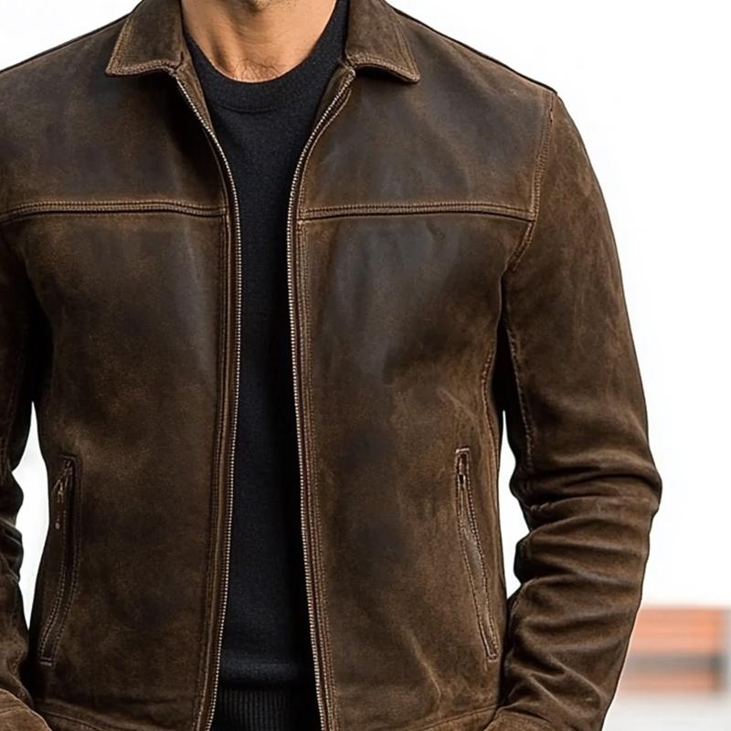 Men's Zipper Leather Jacket 9261077594296