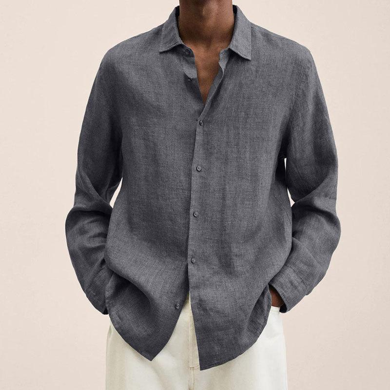 Men's Lapel Longs Sleeve Loose Fit Cotton And Linen Shirt 9261778108600