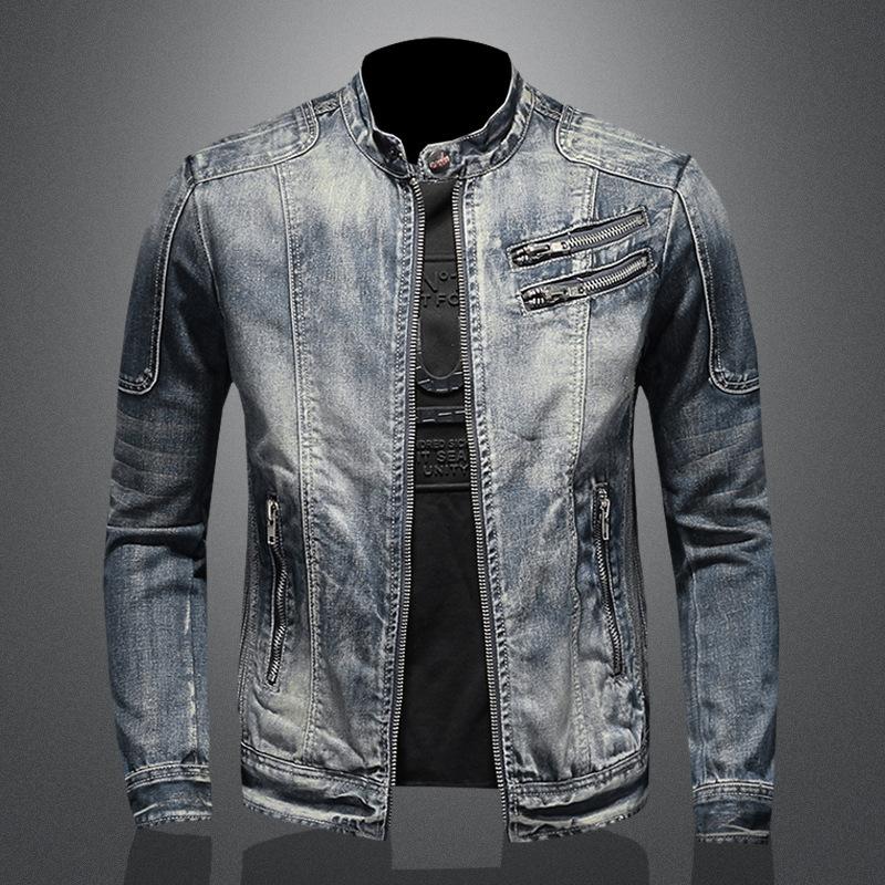 Men's Vintage Stand Collar Zipper Jacket Cycling Motorcycle Jacket 9261087195320