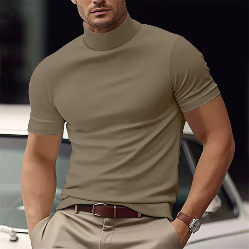 Men's Solid Color Half Turtle Neck Slim Fit Short Sleeve T-Shirt 9261118128312