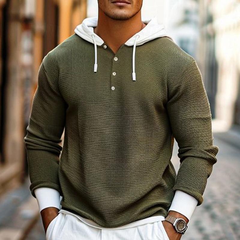 Men's Casual Contrast Waffle Hoodie 9267507298488