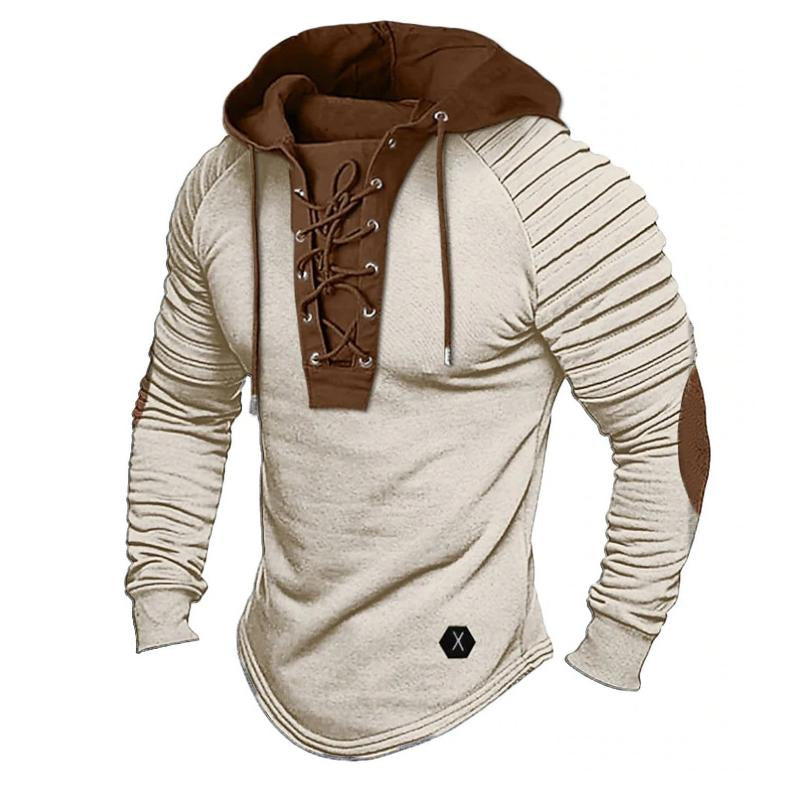 Men's Casual Solid Color Lace-Up Hooded Sweatshirt 9268189200568