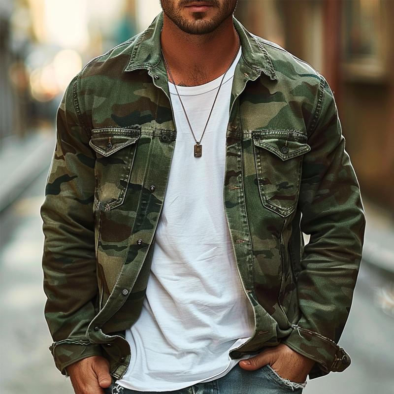 Men's Camouflage Canvas Retro Wear Lapel Jacket 9261077364920