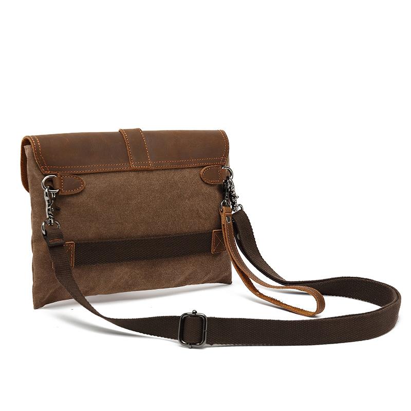 VINTAGE FLAP LEATHER CANVAS PANEL CLUTCH BAG 9262189510840