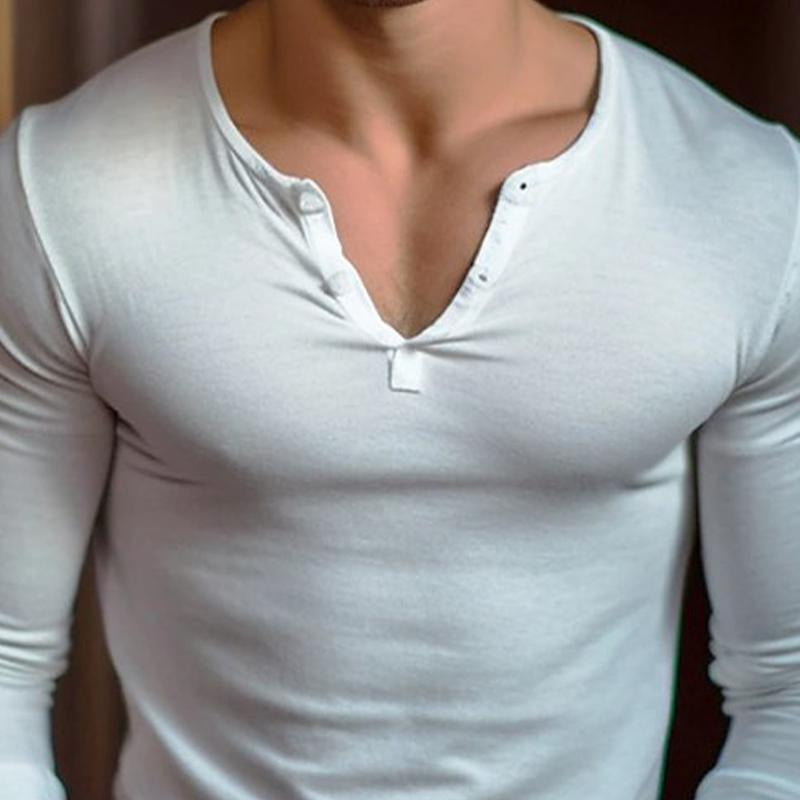 Men's Solid Henley Neck Long Sleeve T-Shirt 9267507855544