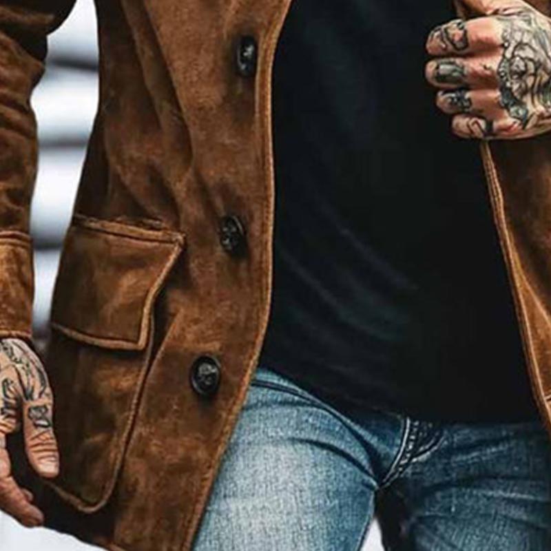 Men's Casual Loose Suede Lapel Coat 9272629592248