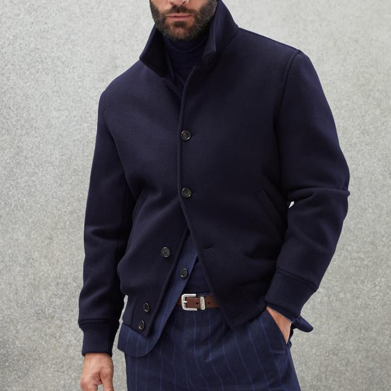 Men's Casual Stand Collar Wool Blend Single Breasted Bomber Jacket 9261079298232