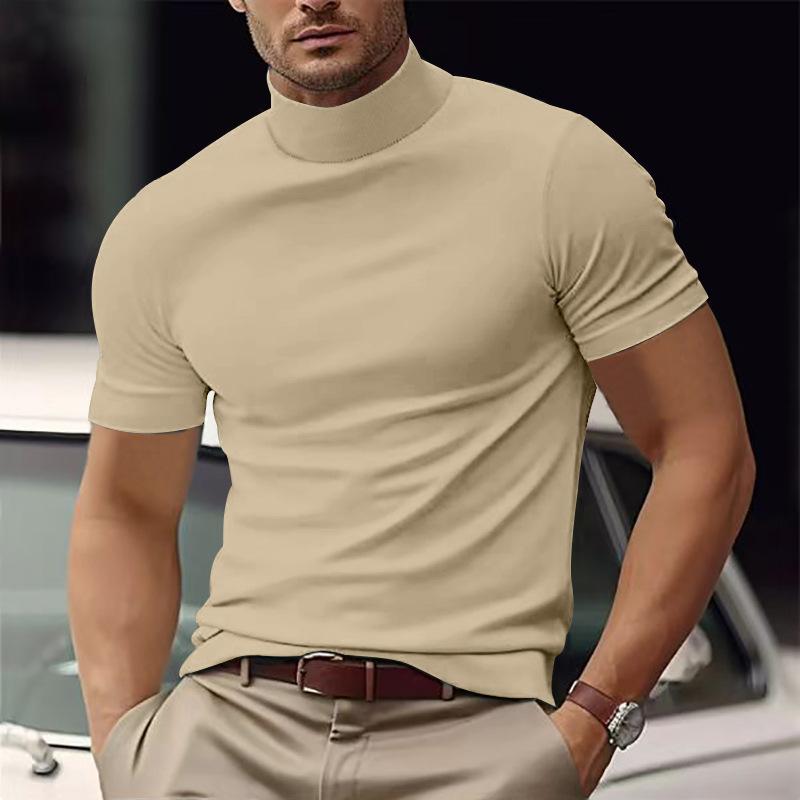 Men's Solid Color Half Turtle Neck Slim Fit Short Sleeve T-Shirt 9261118128312