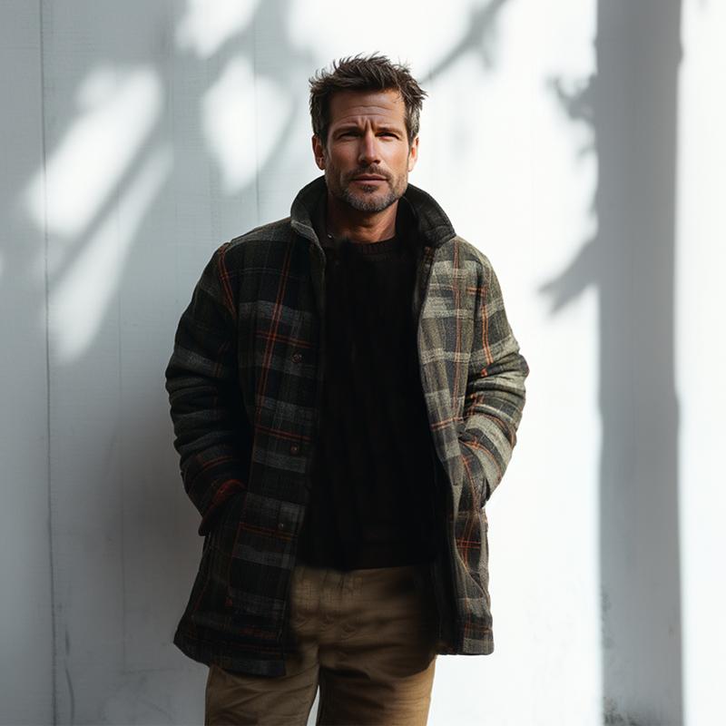 Men's Retro Plaid Mid-Length Coat 9261108789432