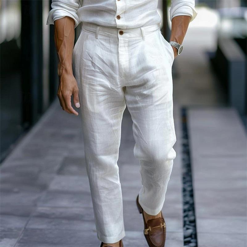 Men's Linen Button Solid Color Breathable Pants 9271921017016