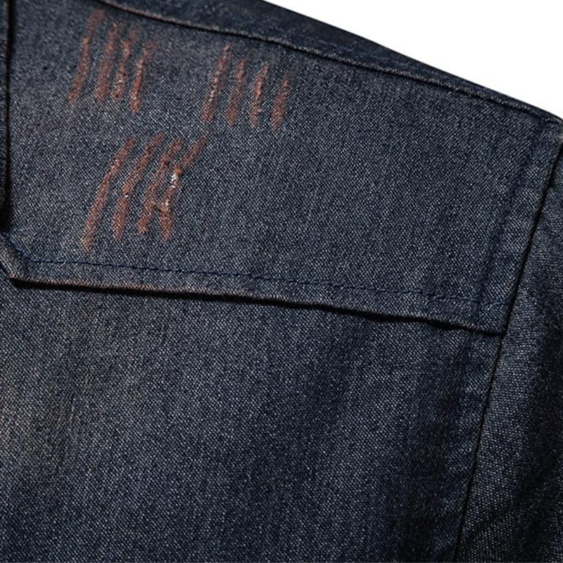 Men's Vintage Washed Distressed Denim Lapel Shirt 9261796753592