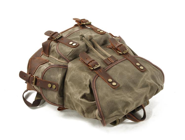 Men's Vintage Outdoor Canvas Stitching Leather Multi-Pocket Backpack 9262190624952