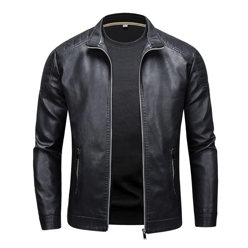 Men's Biker Collar Zip-Up Leather Jacket 9261086507192