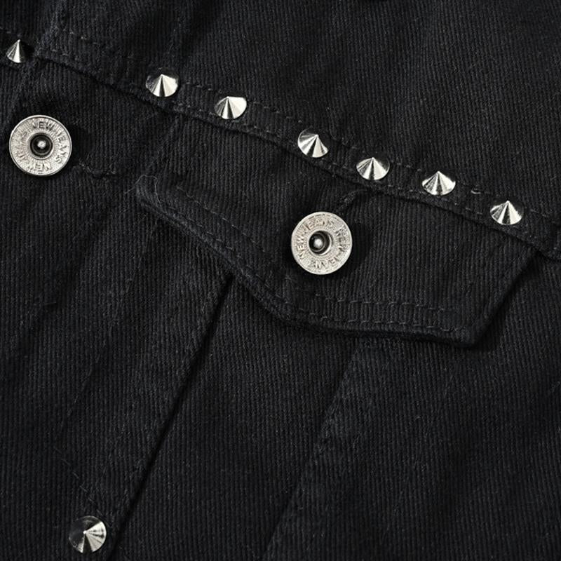 Men's Riveted Motorcycle Denim Ripped Jacket 9266613092536
