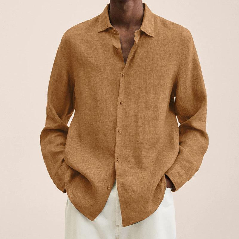 Men's Lapel Longs Sleeve Loose Fit Cotton And Linen Shirt 9261778108600