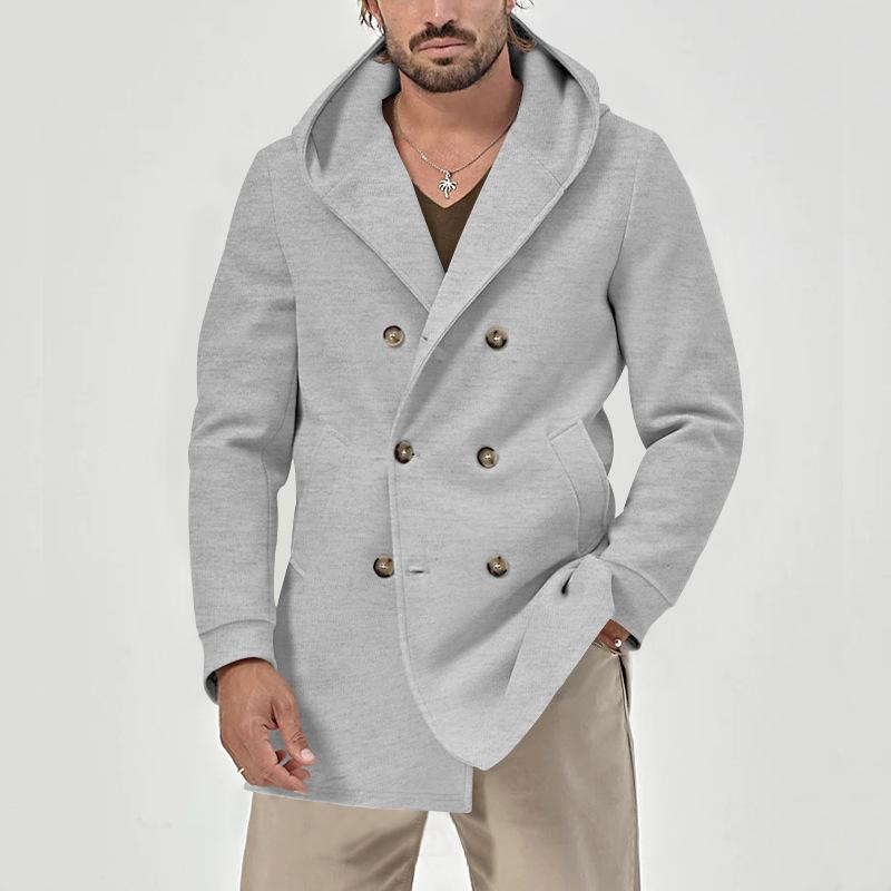Men's Solid Hooded Double Breasted Casual Coat 9261102235832