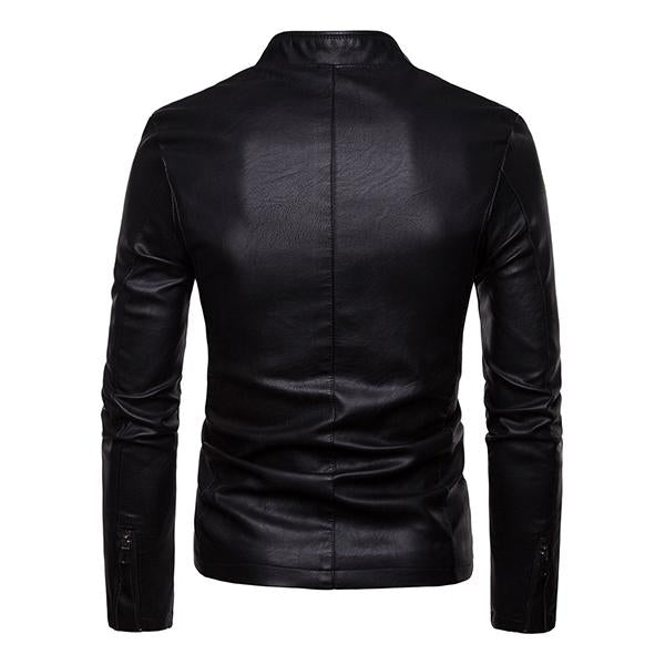 Men's Casual Biker Baseball Collar Leather Jacket 9261080641720