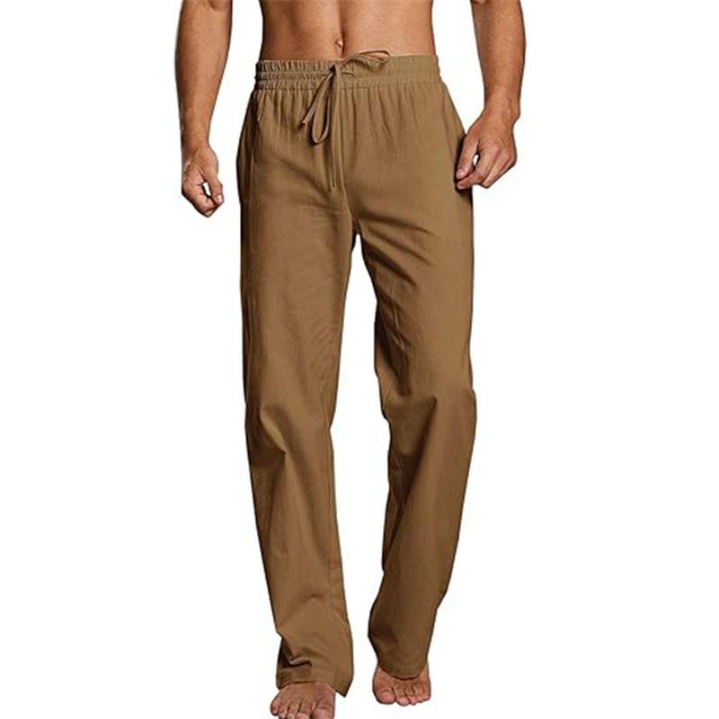 Men's Solid Color Cotton And Linen Loose Straight Casual Pants 9261770244280