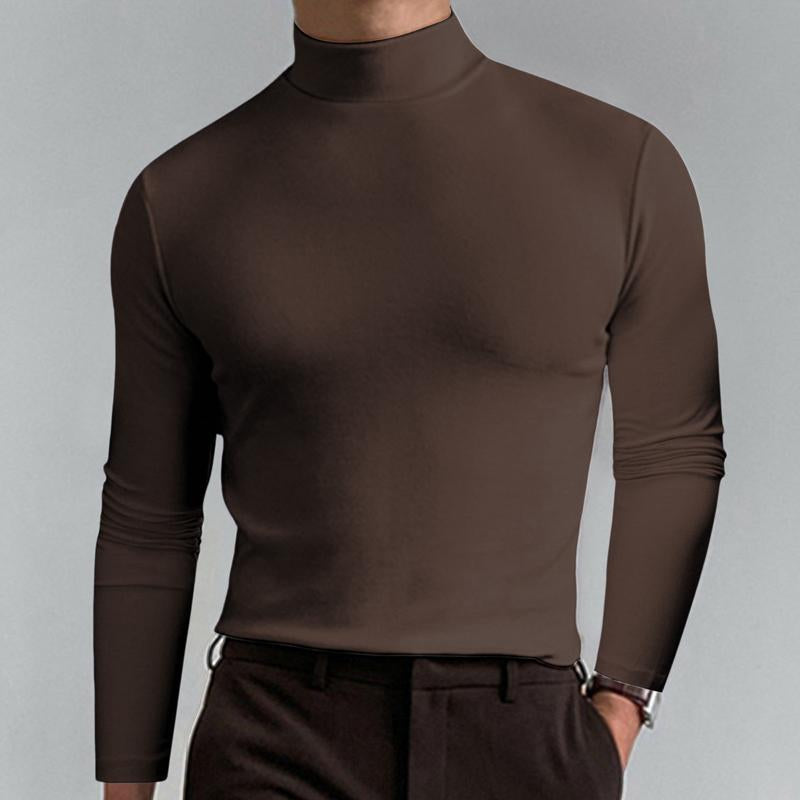 Men Casual Solid Color Fitted High Neck Long Sleeve T-Shirt 9261125271736