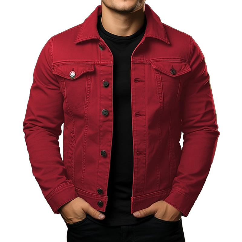 Men's Classic Solid Color Lapel Single Breasted Cargo Denim Jacket 9261078610104