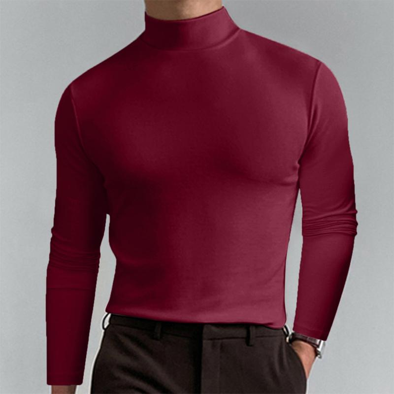 Men Casual Solid Color Fitted High Neck Long Sleeve T-Shirt 9261125271736
