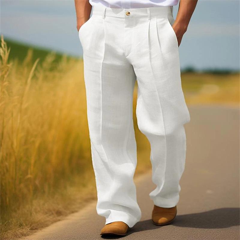 Men's Linen Solid Color Loose Straight Pants 9271921115320