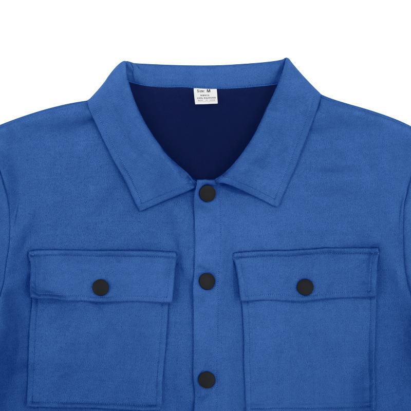 Men's Casual Suede Pocket Single Breasted Slim Fit Shirt Loose Sweatpants Set 9261812973752