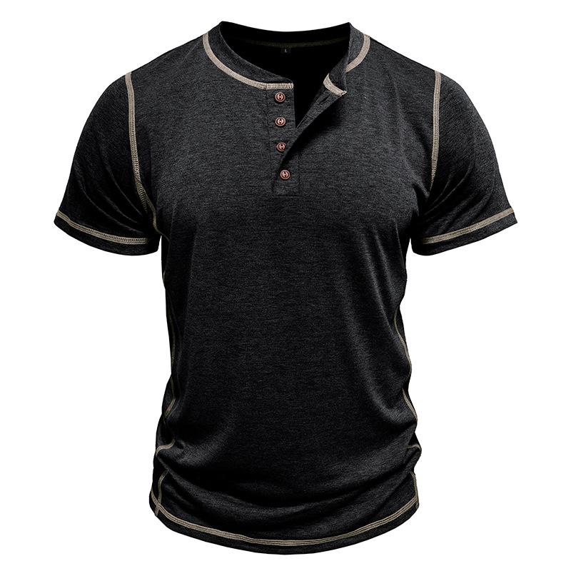Men's Color Block Henley Neck Short Sleeve T-Shirt 9261132742840