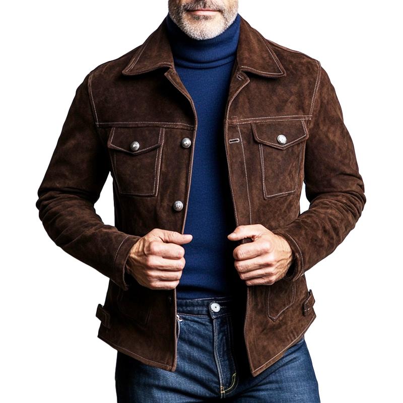 Men's Vintage Suede Lapel Jacket 9269591572664