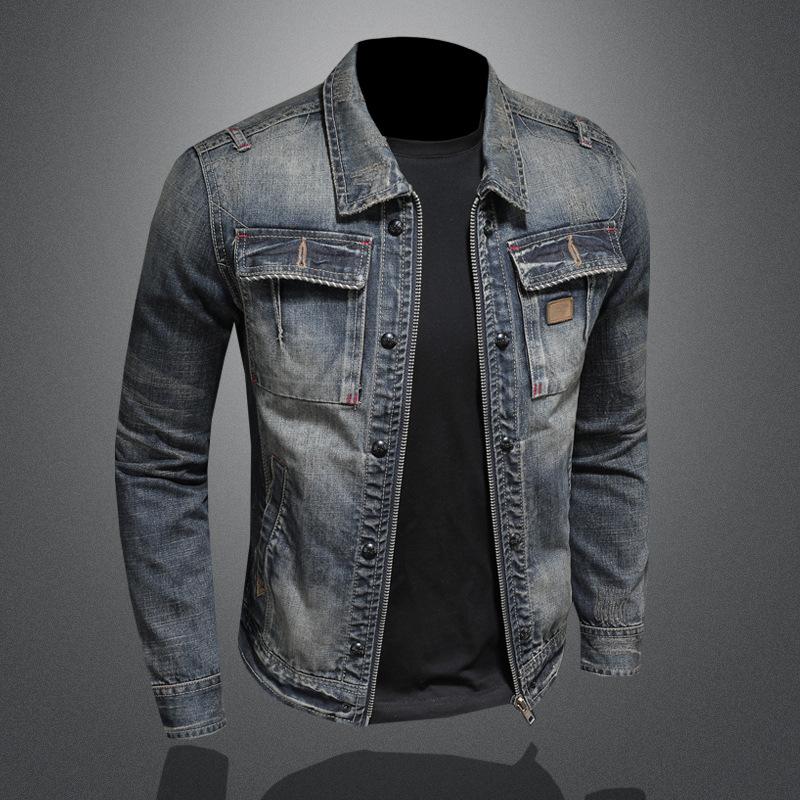 Men's Vintage Washed Slim Fit Zip-Up Denim Motorcycle Jacket 9261088145592