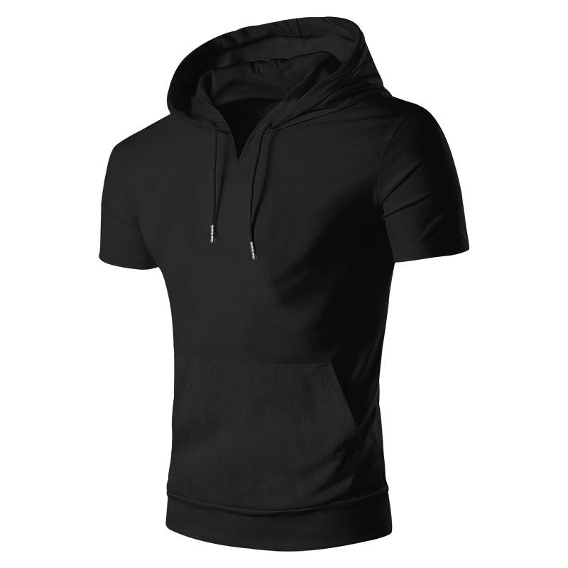 Men's Fashion Solid Loose Hooded Short Sleeve Casual T-shirt 9261131989176
