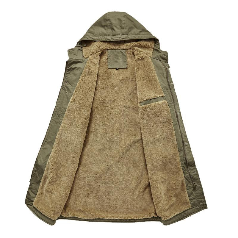 Men's Retro Plush Lined Warm Hooded Cargo Coat 9260834193592