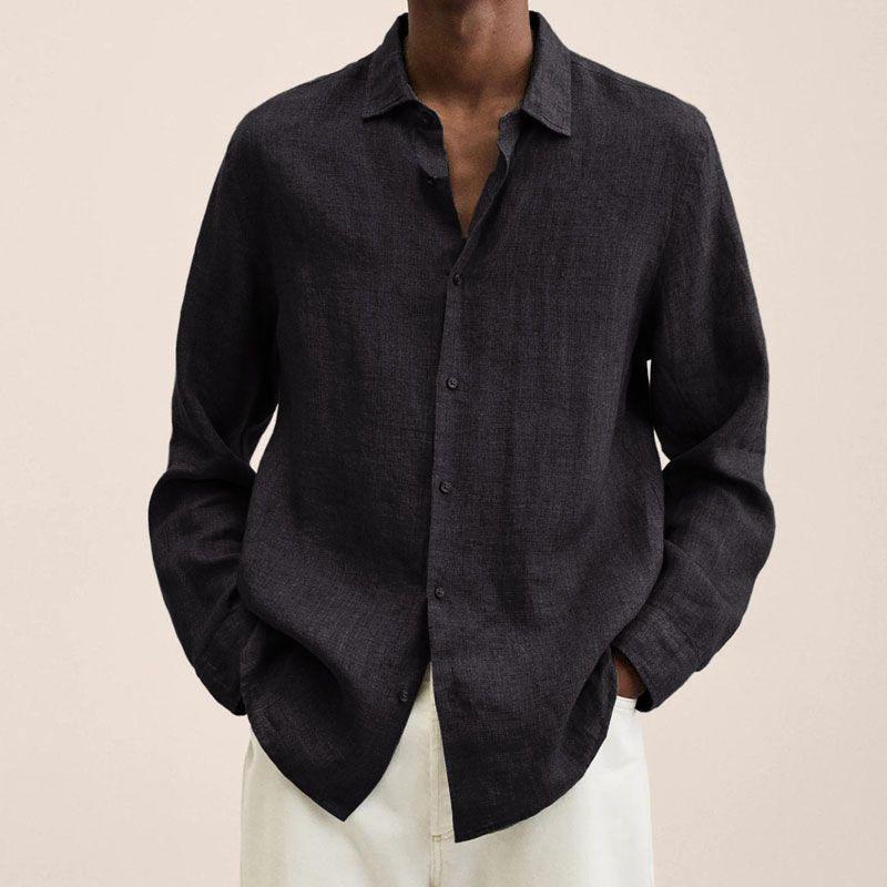 Men's Lapel Longs Sleeve Loose Fit Cotton And Linen Shirt 9261778108600