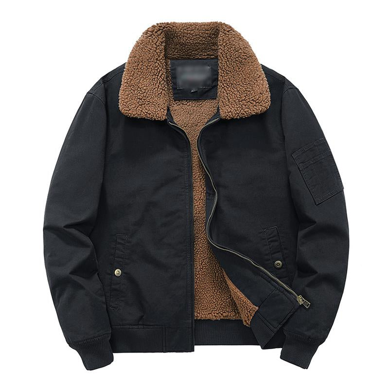 Men's Vintage Lapel Lamb Wool Thickened Warm Work Jacket 9261085098168