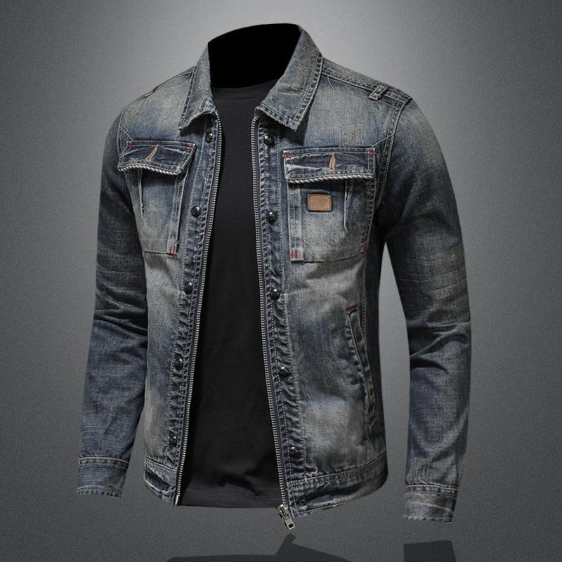 Men's Vintage Washed Slim Fit Zip-Up Denim Motorcycle Jacket 9261088145592