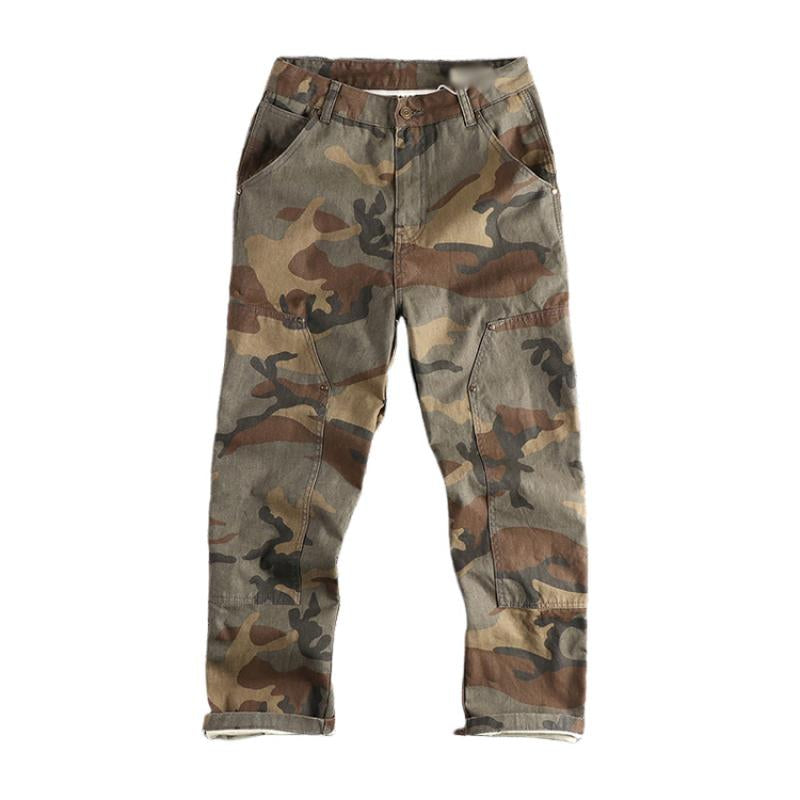 Men's Vintage Distressed Washed Camouflage Straight Cargo Pants 9261770408120