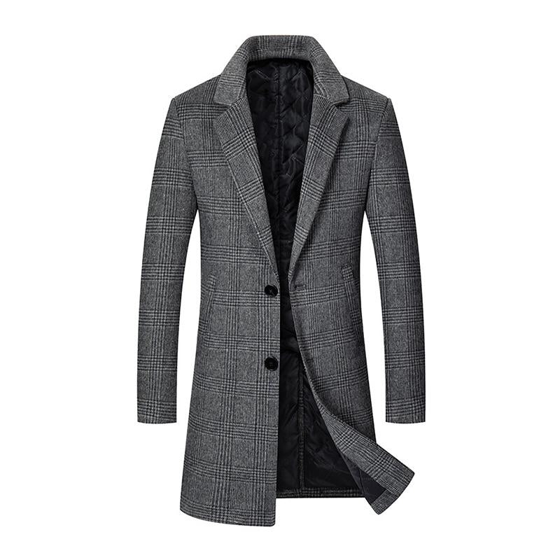 Men's Vintage Check Lapel Slim Long Coat 9261104595128