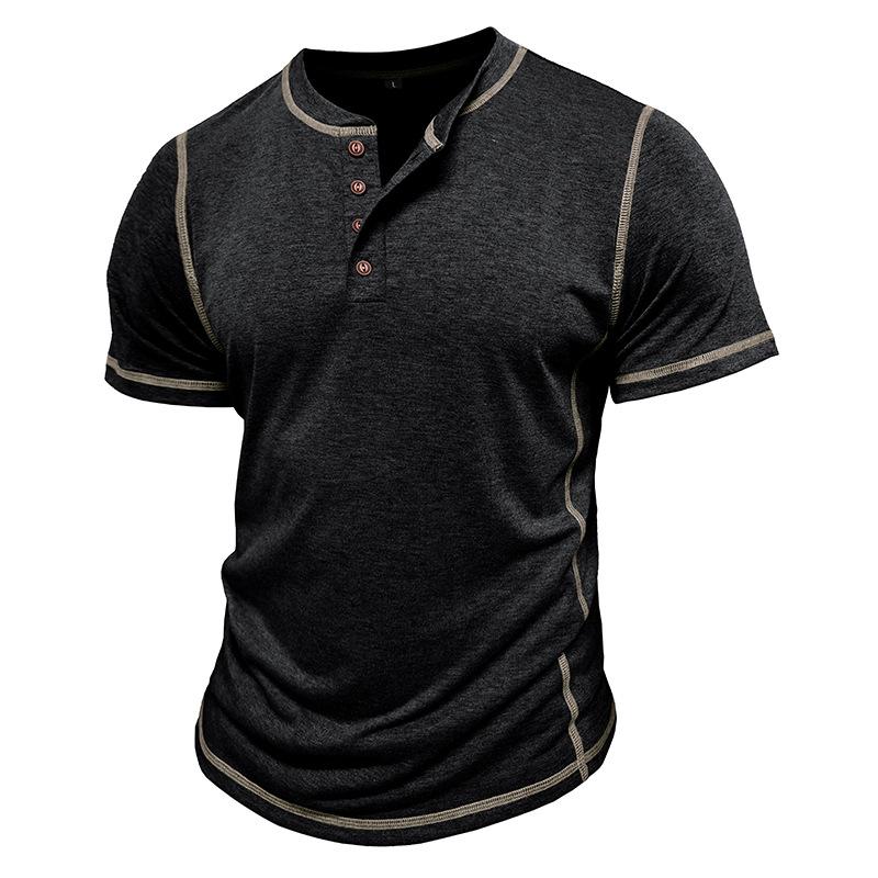 Men's Color Block Henley Neck Short Sleeve T-Shirt 9261132742840