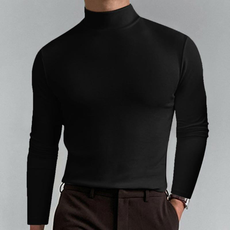 Men Casual Solid Color Fitted High Neck Long Sleeve T-Shirt 9261125271736