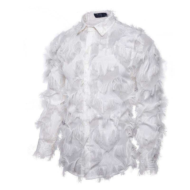 Men's Vintage Handmade 3D Feather Lapel Long-Sleeved Shirt 9261782663352