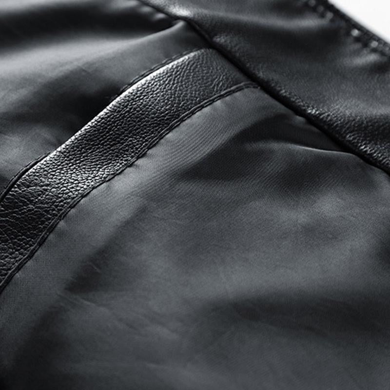 Men's Solid Color Leather Zip-Up Motorcycle Jacket 9266613059768
