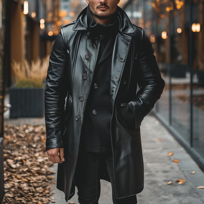 Men's Biker Button Leather Coat 9274151207096