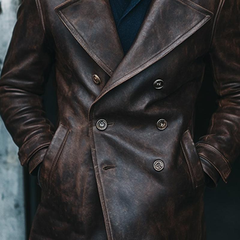 Men's Vintage Distressed Notched Lapel Leather Jacket 9873140121784