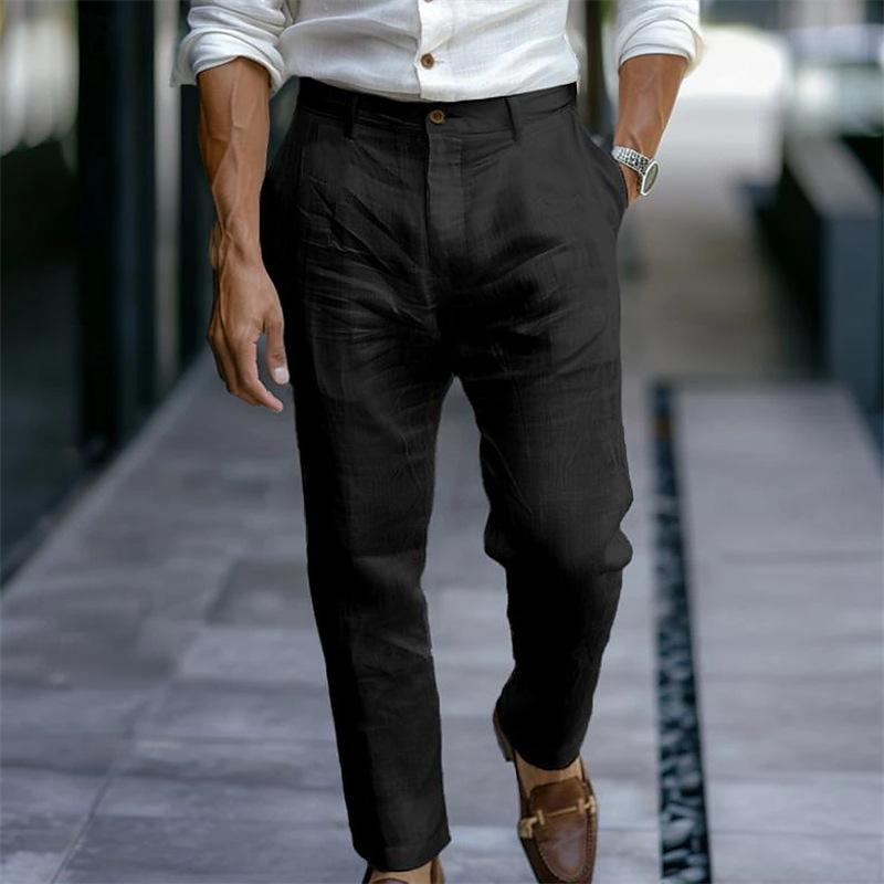 Men's Linen Button Solid Color Breathable Pants 9271921017016
